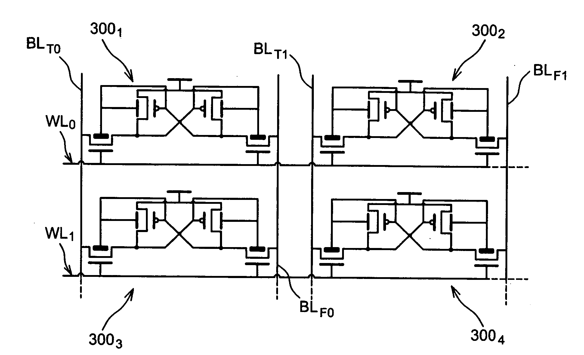 Memory cell provided with dual-gate transistors, with independent asymmetric gates