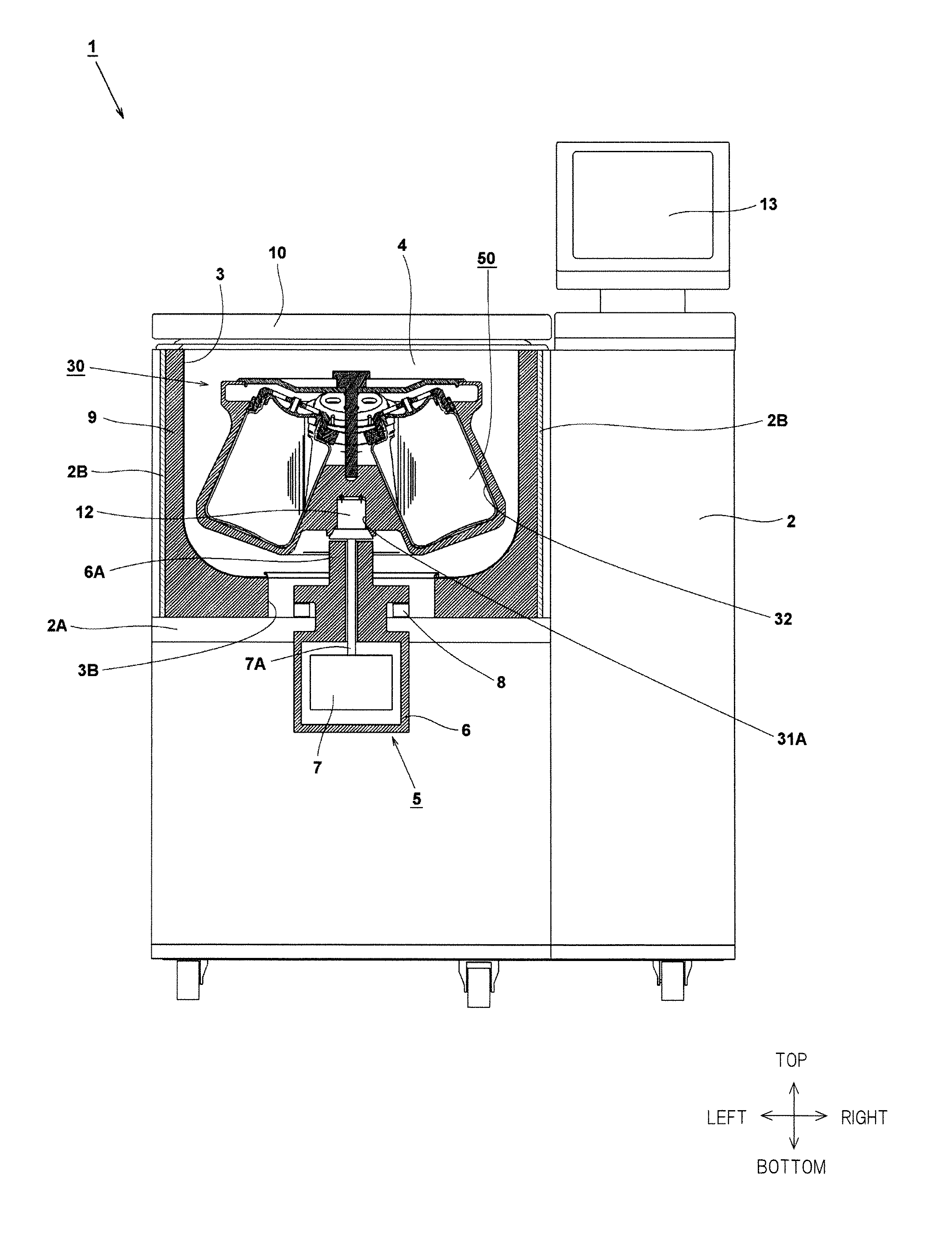 Centrifuge, rotor for centrifuge, and sample container for centrifuge
