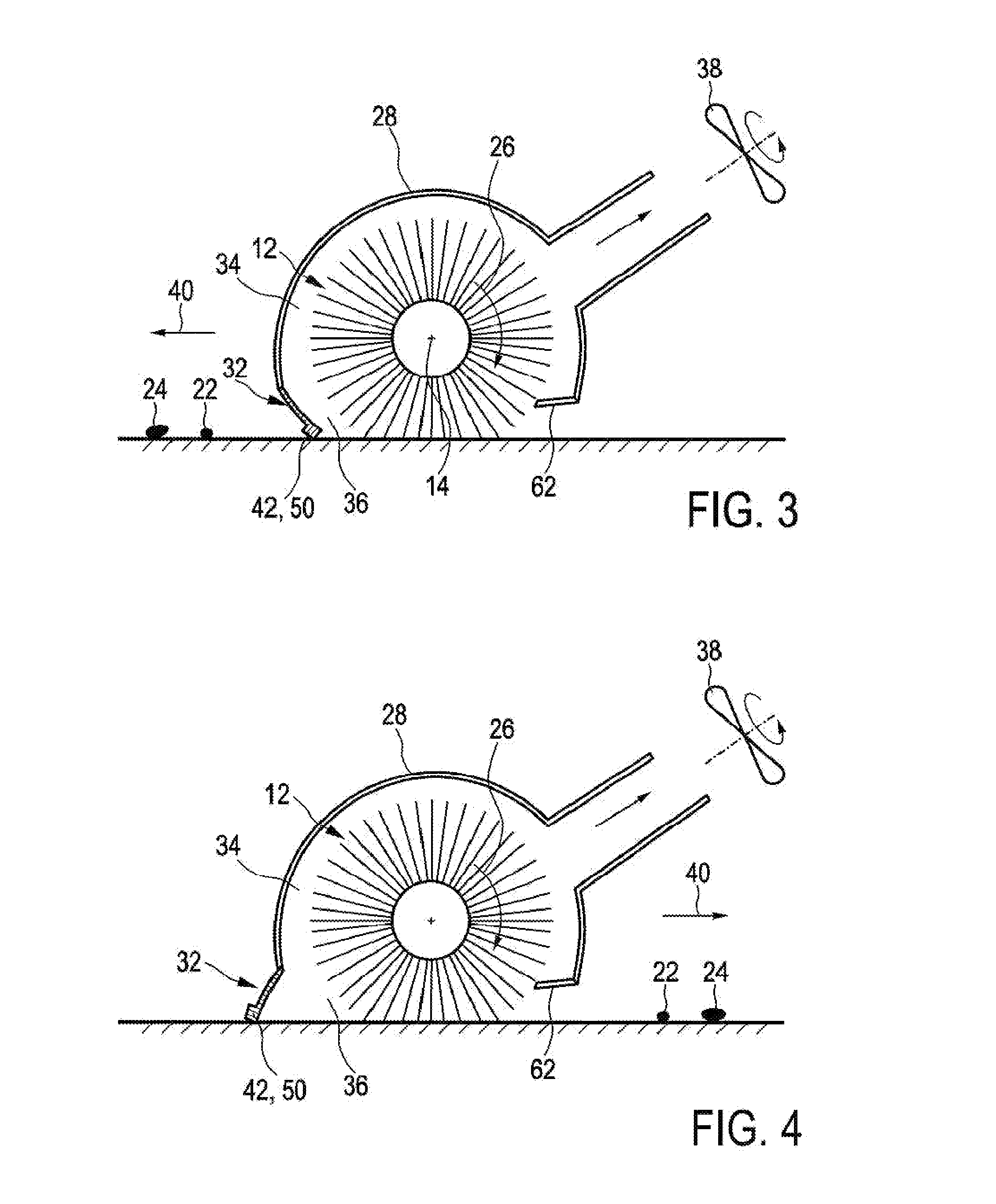 Cleaning device for cleaning a surface comprising a brush and a squeegee element
