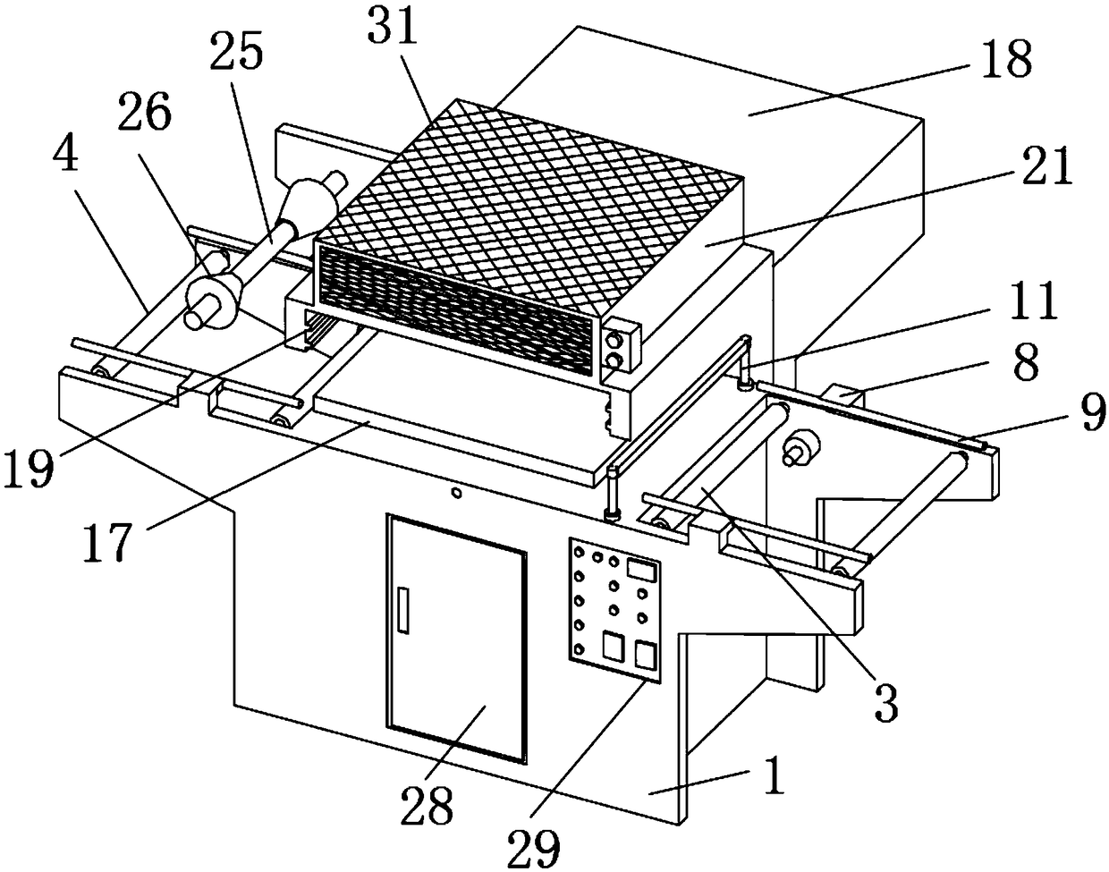 Packaging and film covering device for formed EPS foam board