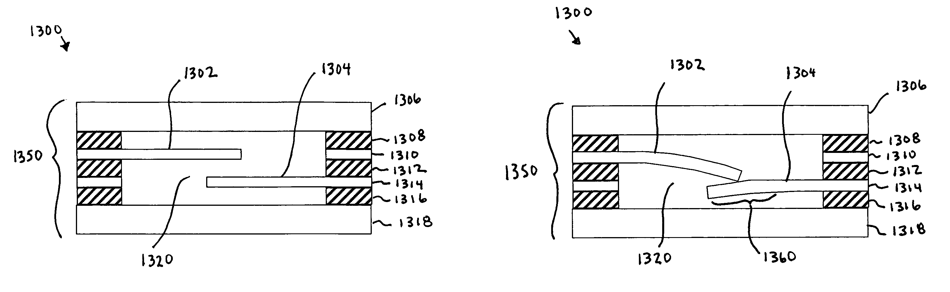 Laminated relays with multiple flexible contacts