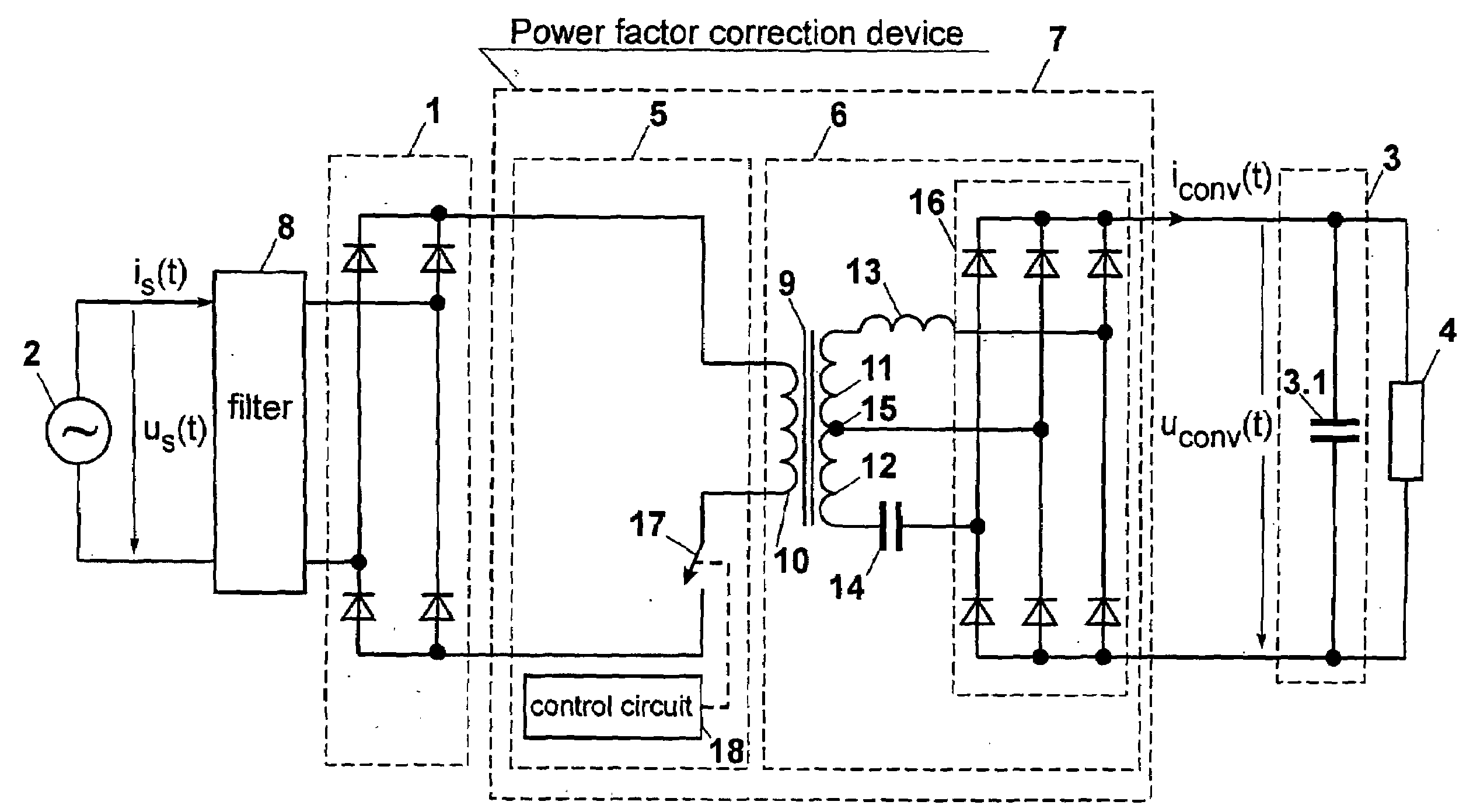 Power factor correction method for ac/dc converters and corresponding converter