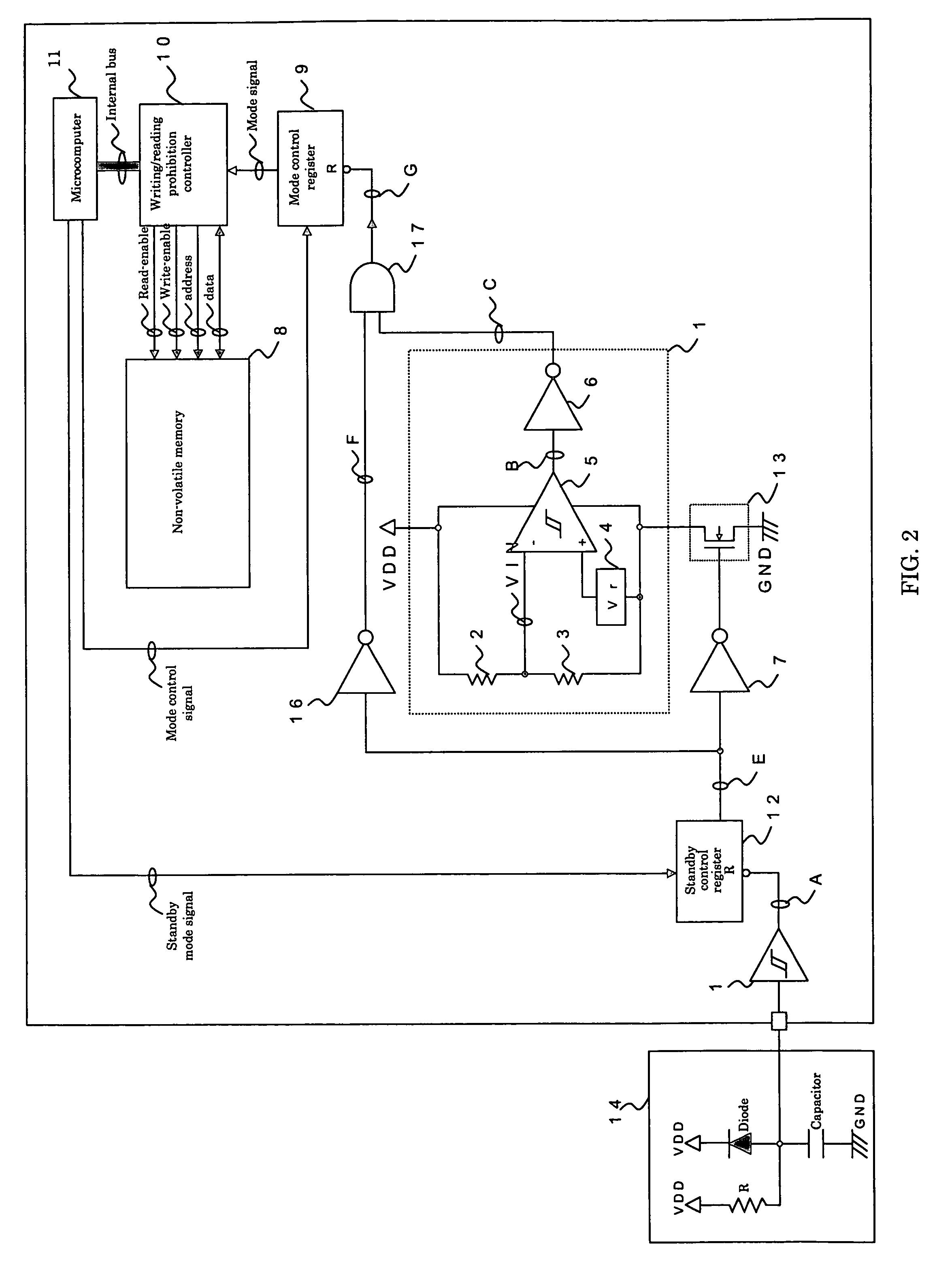 Circuit for prevention of unintentional writing to a memory, and semiconductor device equipped with said circuit