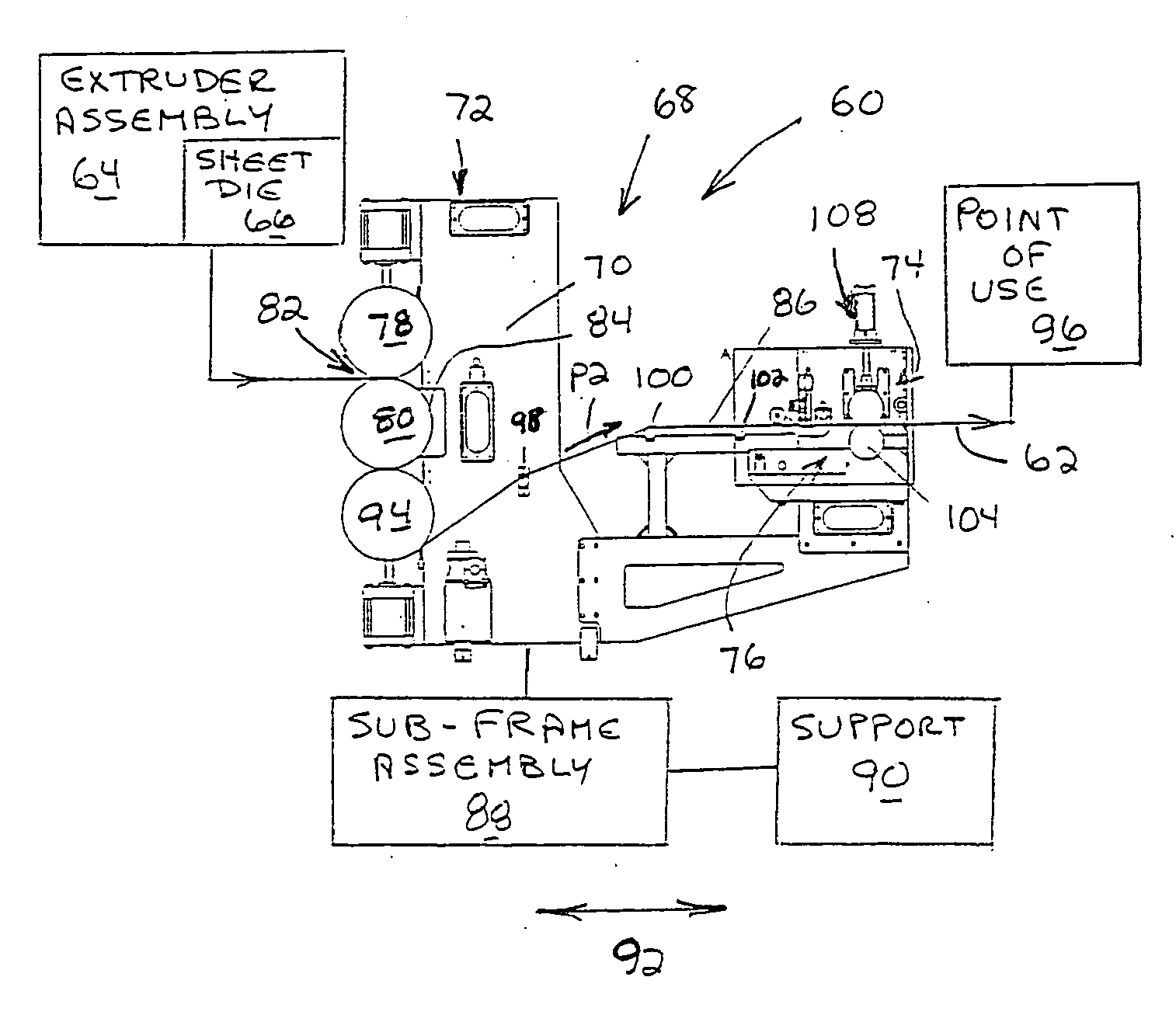 Sheet coating system on an apparatus for extrusion forming a sheet product