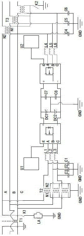 Circuit achieving power flow control and small current ground fault active compensation arc suppression simultaneously