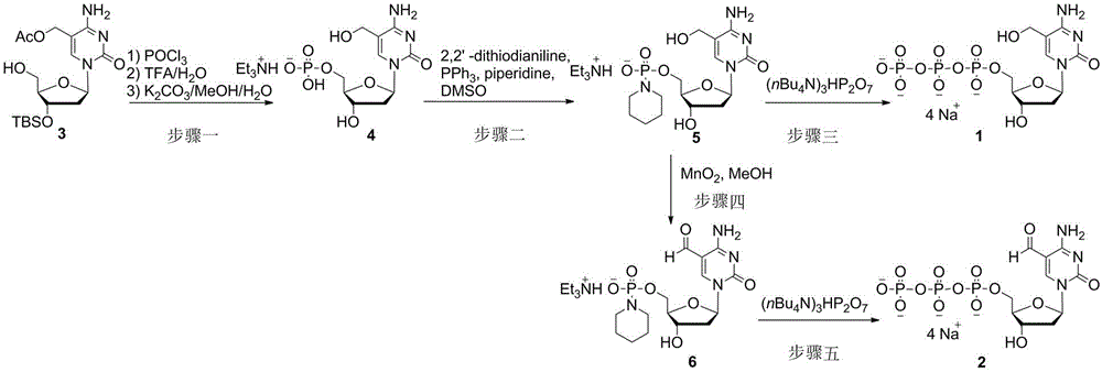 Method for synthesizing tetrasodium 5-hydroxymethyl and 5-aldehyde-2'-deoxycytidine triphosphate