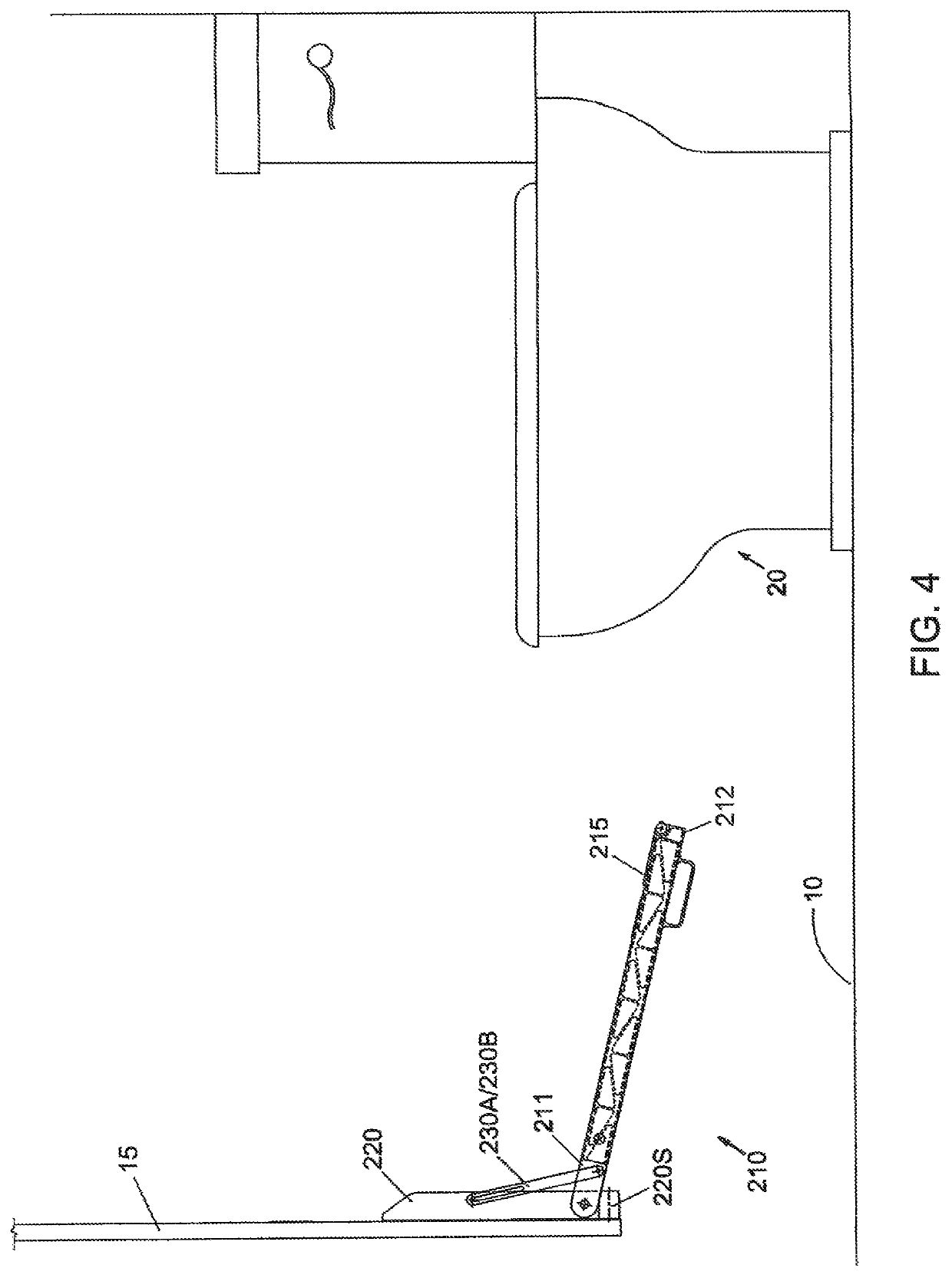 Lavatory enclosure-to-toilet device with replaceable cartridge for hygienic support of lowered slacks