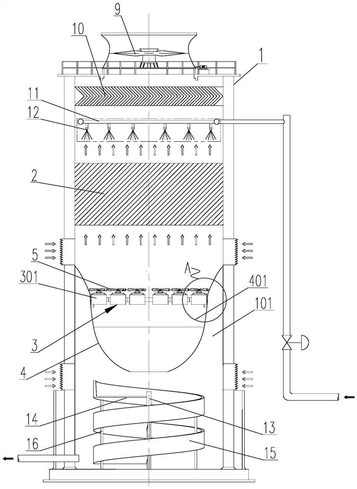 A cooling tower for noise reduction, energy storage, power generation, energy saving and environmental protection