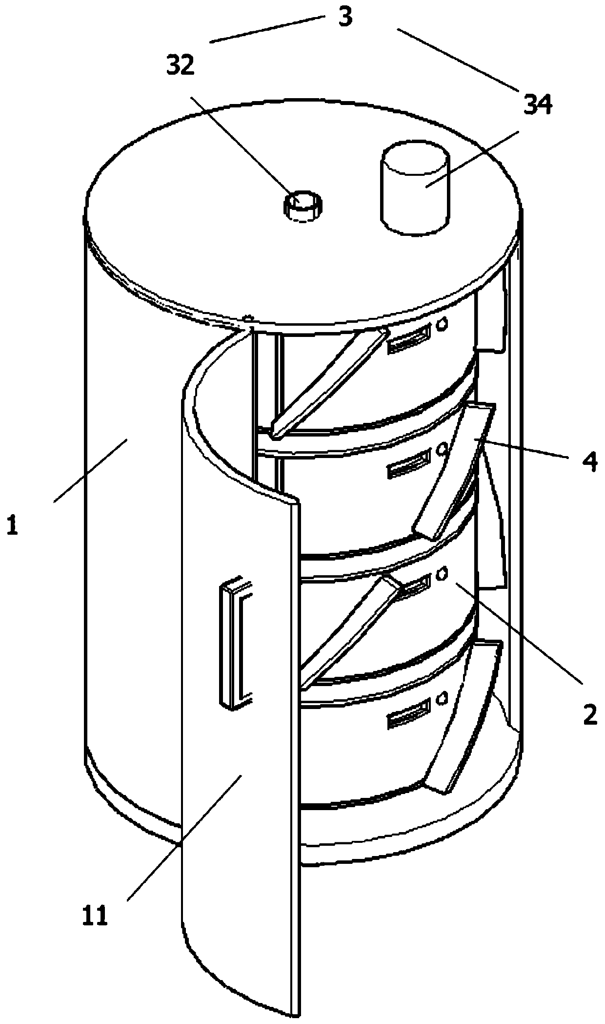 Pressure-reducing and fresh-keeping storage device of cylindrical pneumatic refrigerator