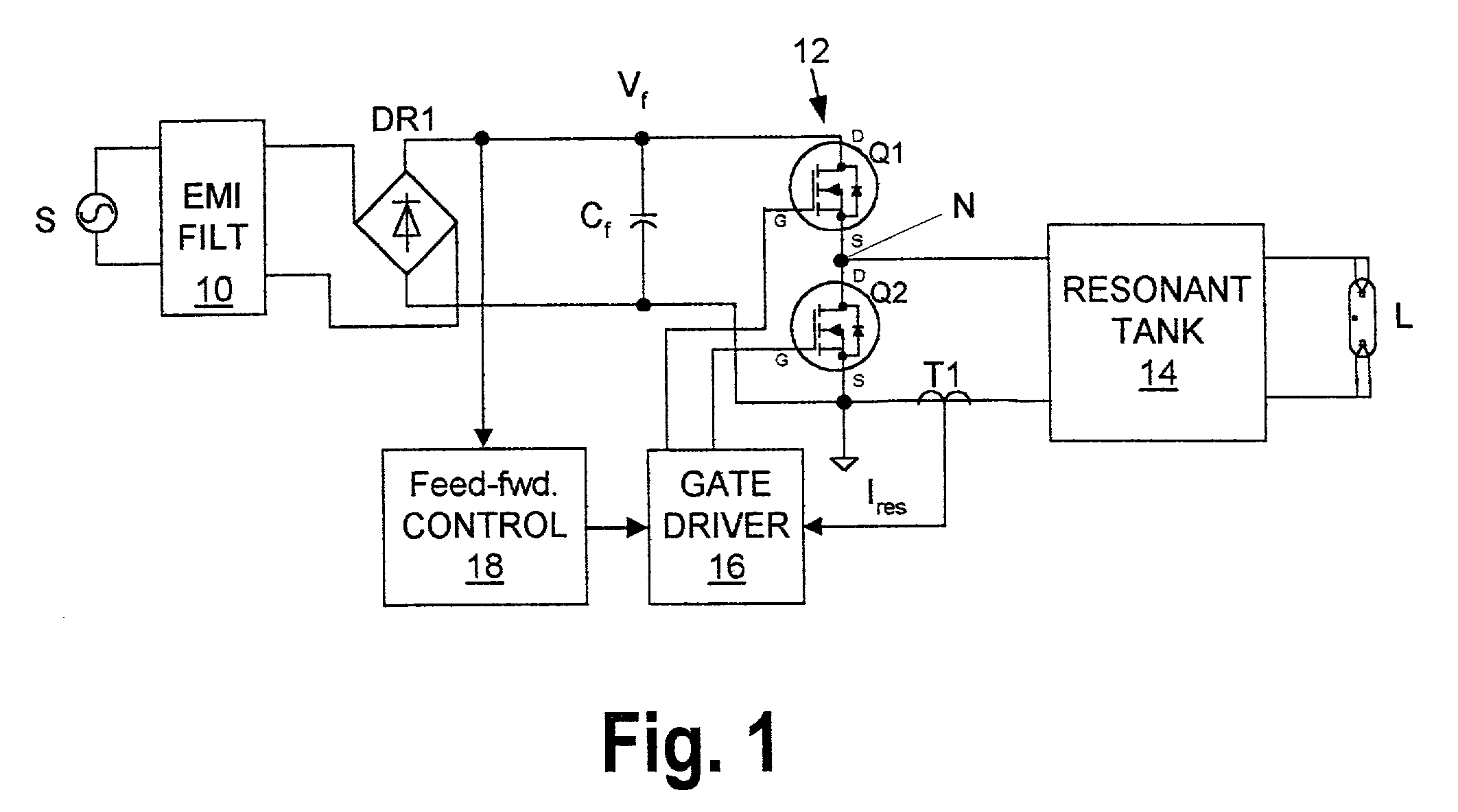 Electronic ballast with feed-forward control
