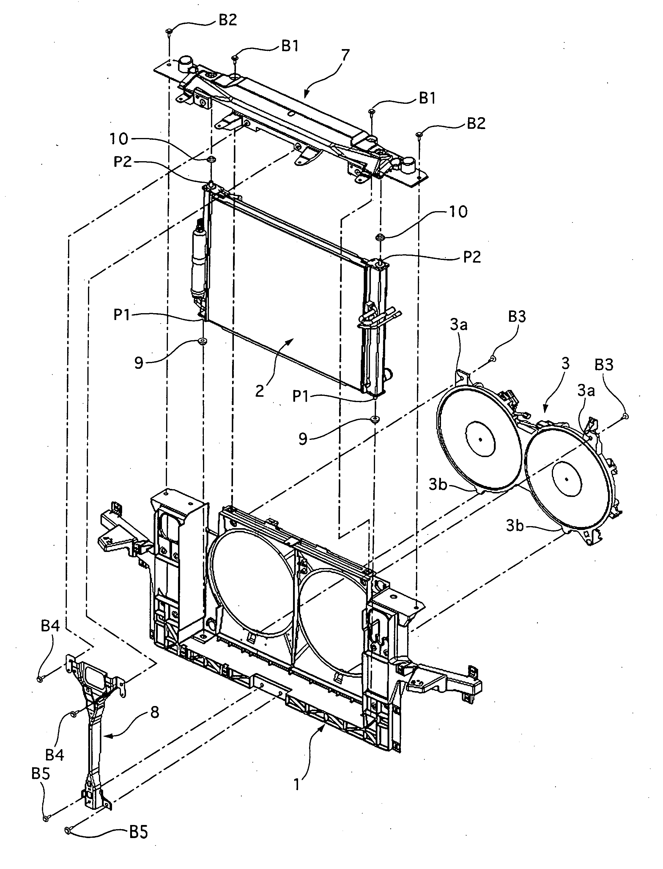 Radiator core support structure