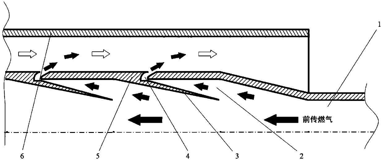 A structure for suppressing forward transmission of gas in an air-breathing pulse detonation engine