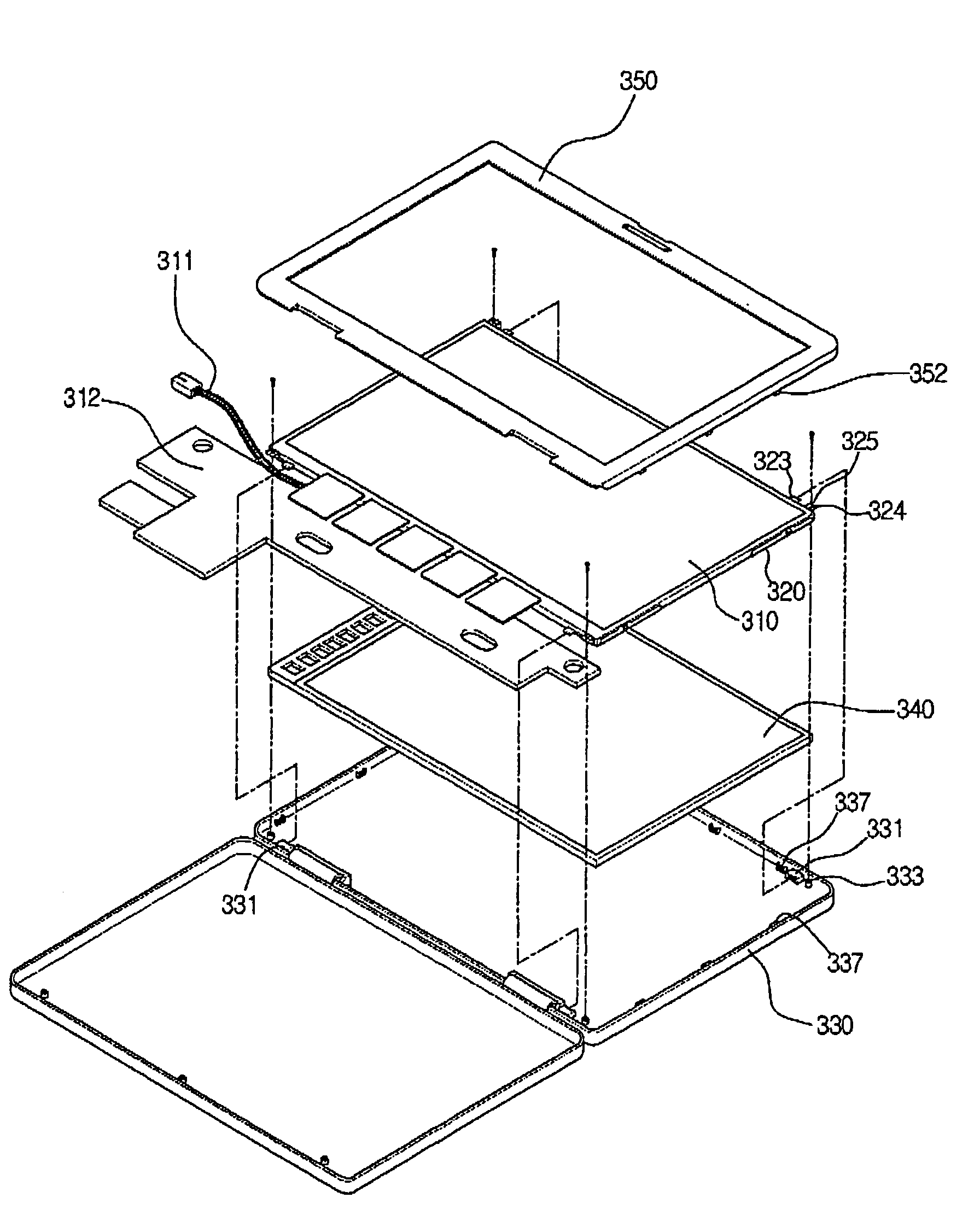 Structure for mounting flat display module and method thereof