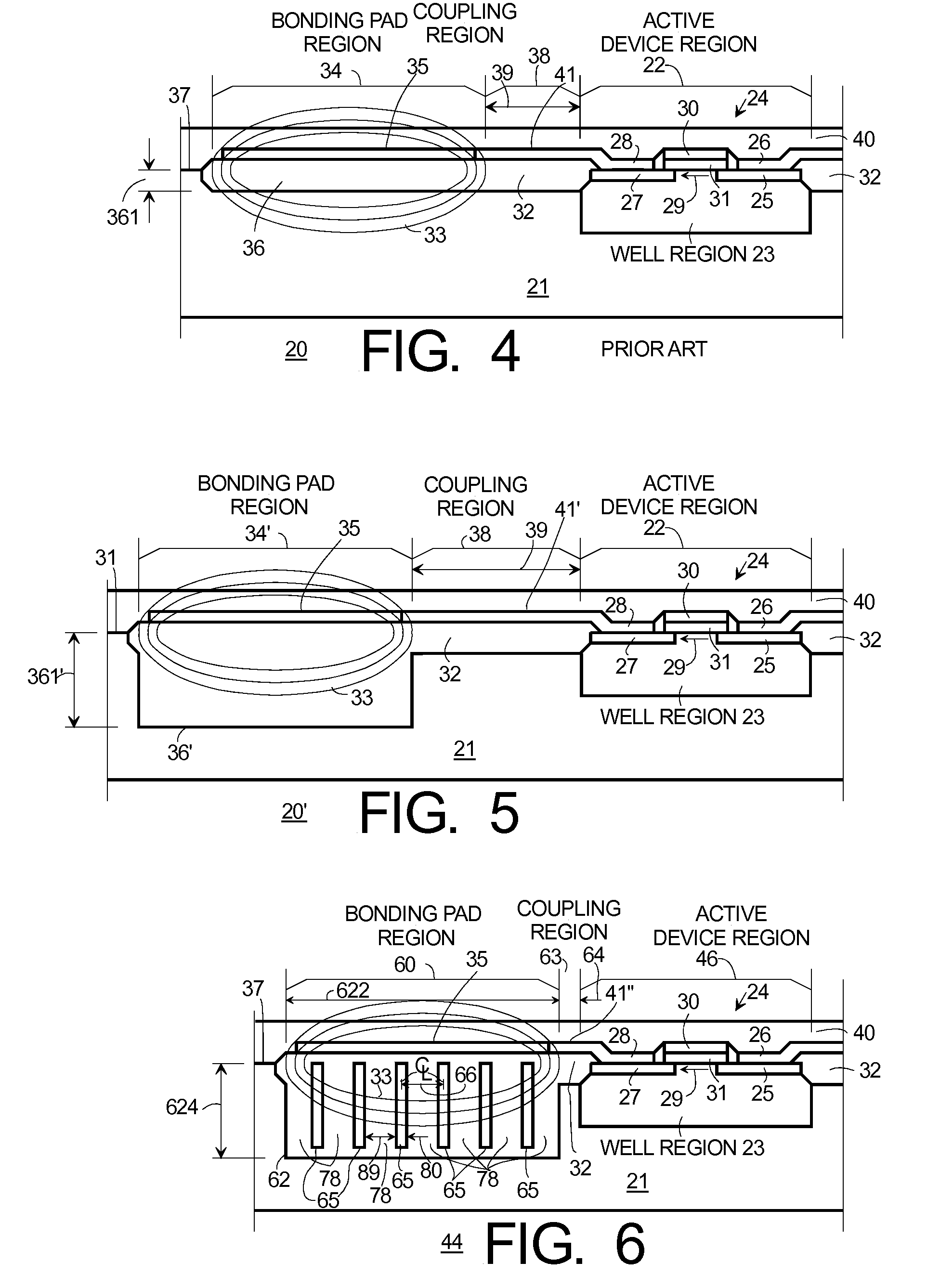 Methods for forming an RF device with trench under bond pad feature