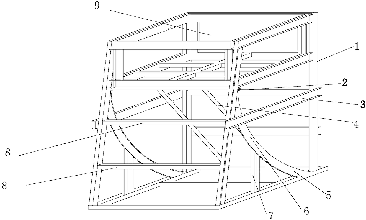 A three-dimensional physical similarity simulation experiment frame with adjustable angle
