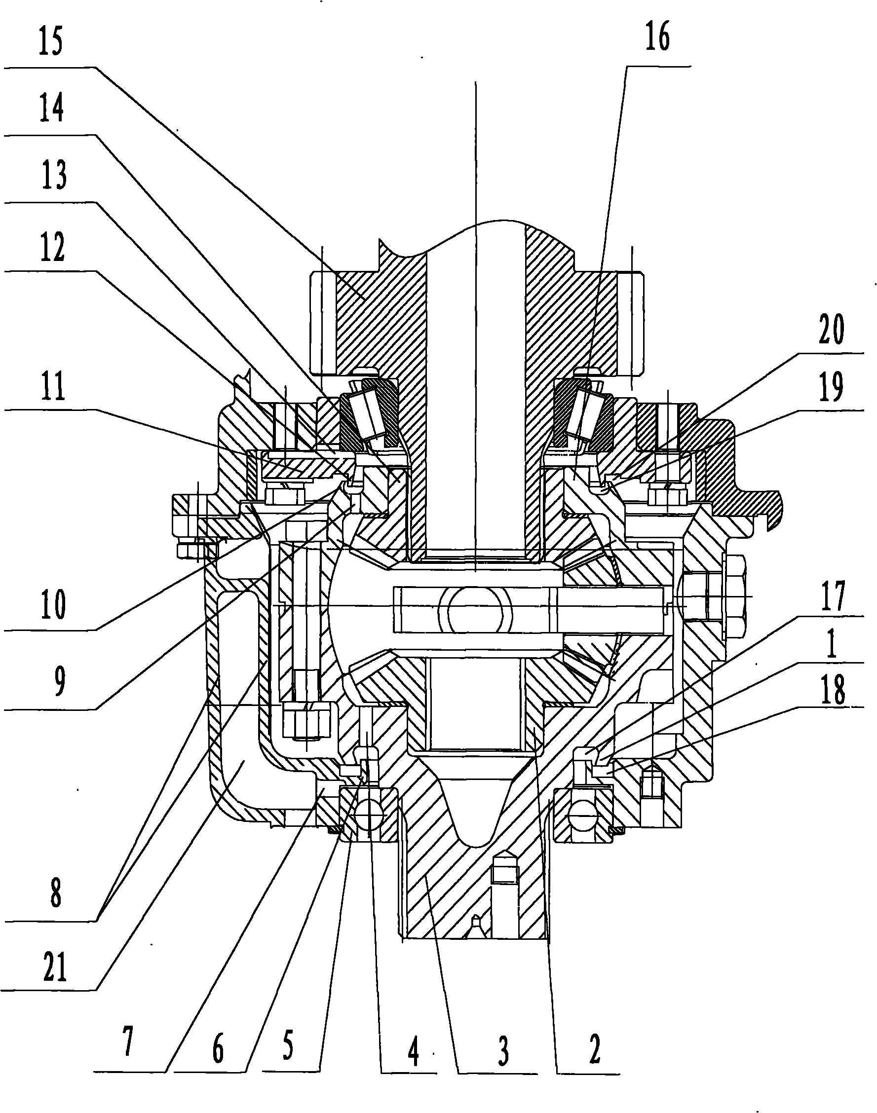 Forced lubricating device for through type vehicle interaxle differential