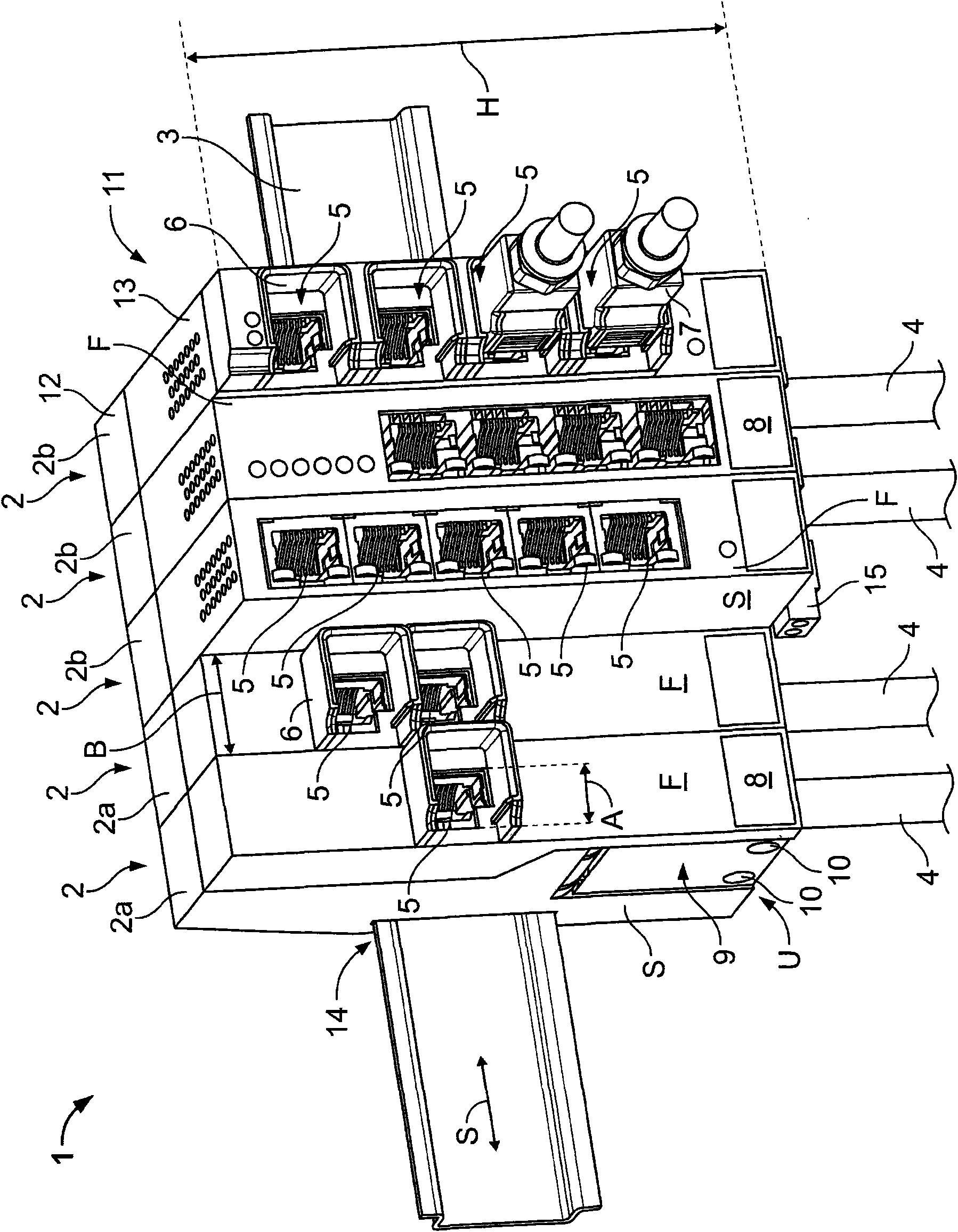 Rail-based modular device system for industrial information network technology