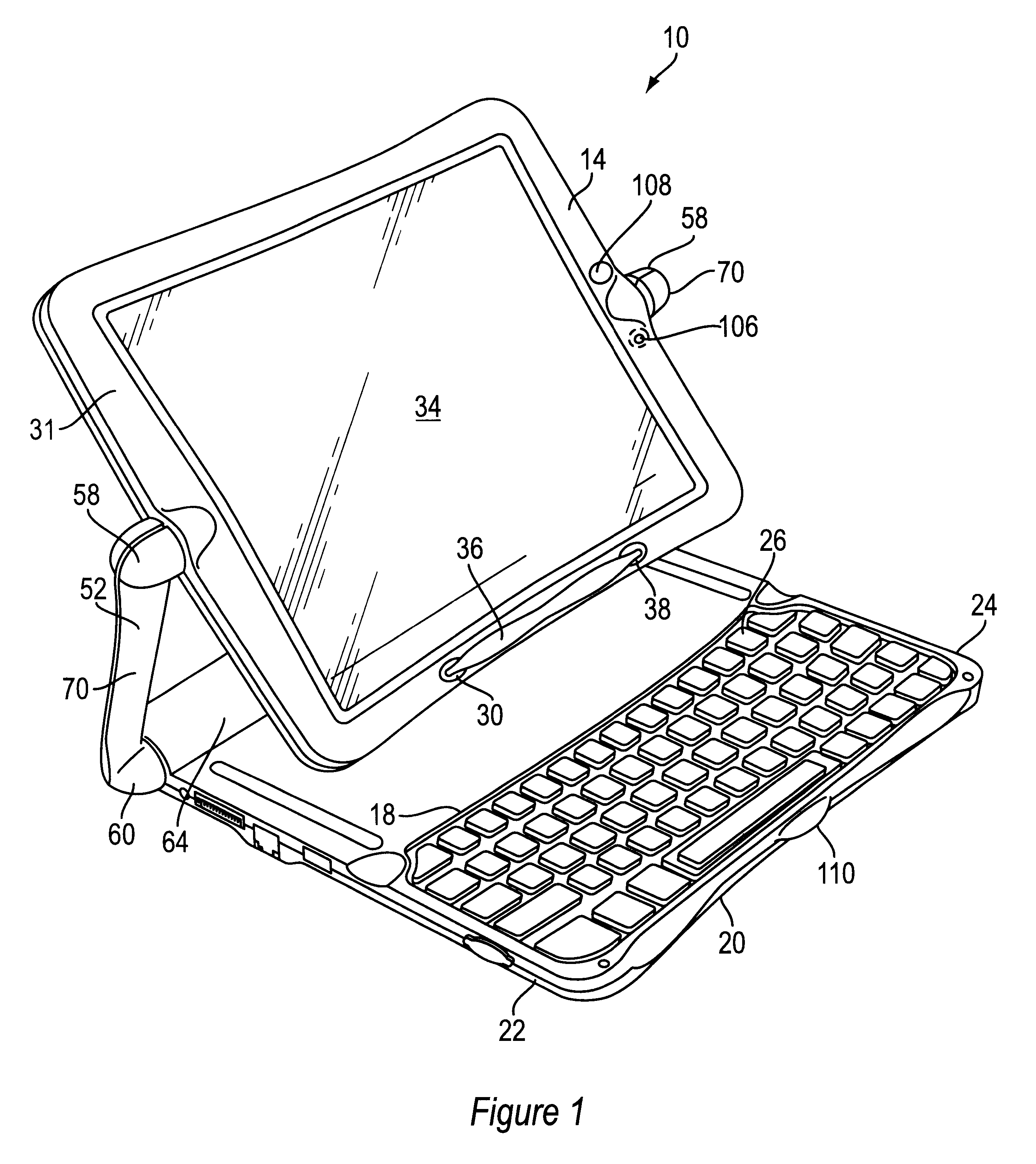 Apparatus and method for connecting and articulating display in a portable computer having multiple display orientations