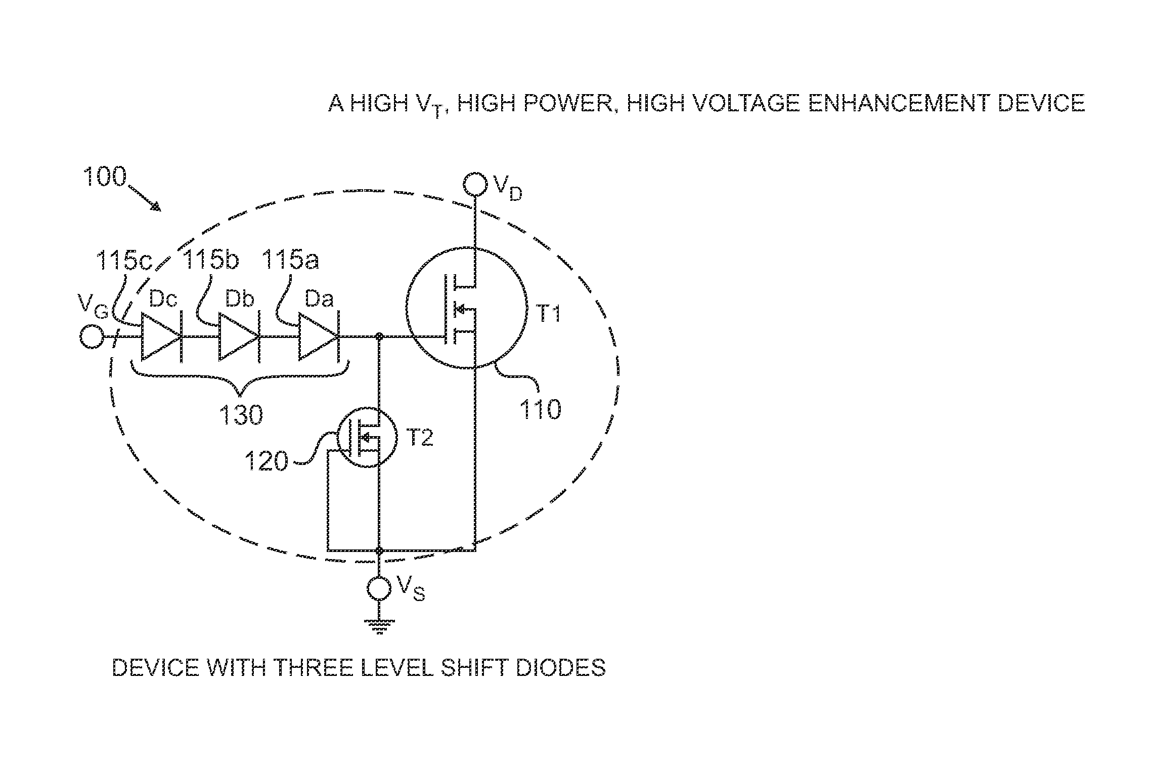 Enhancement-mode hfet circuit arrangement having high power and a high threshold voltage