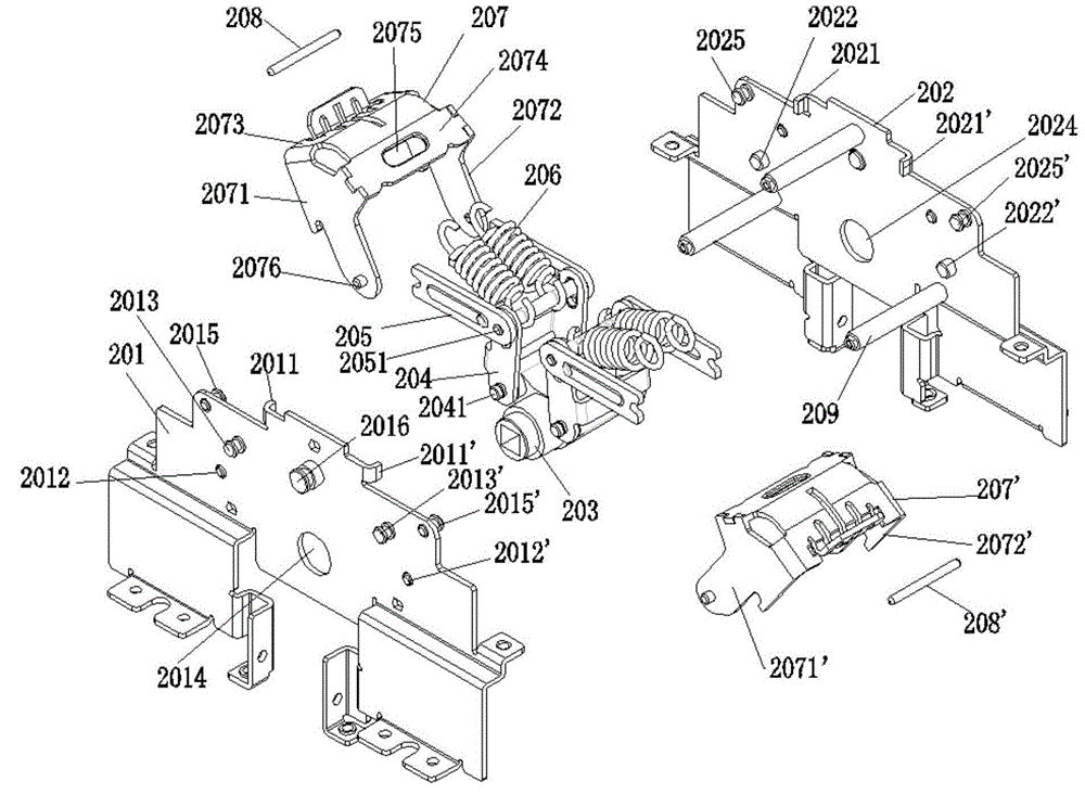 Contact mechanism of switching device capable of realizing three states