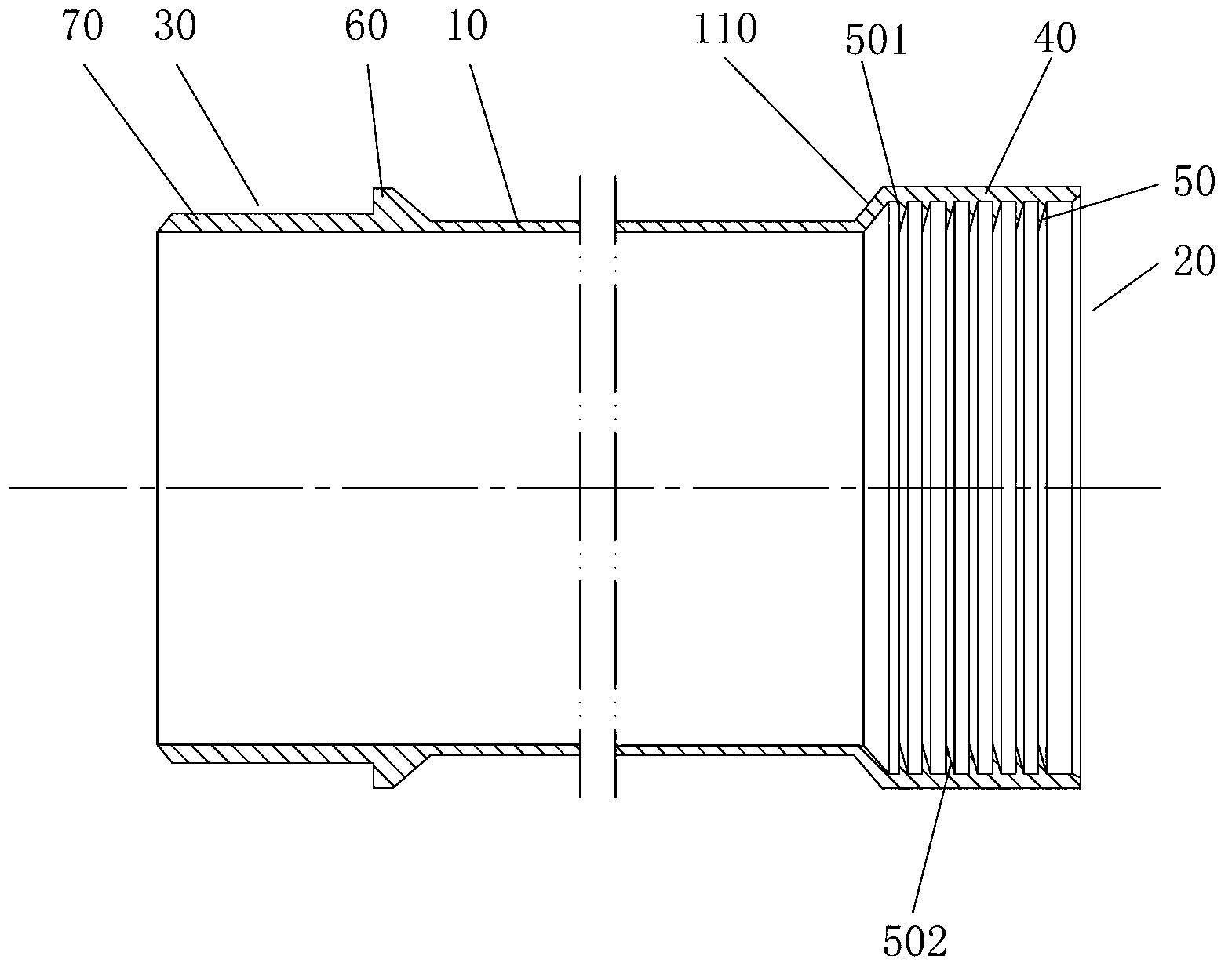 Throttling type bell-spigot no-pad connecting pipe material