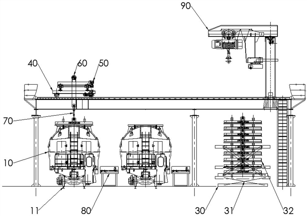Tank cover conveying system of torpedo tank car