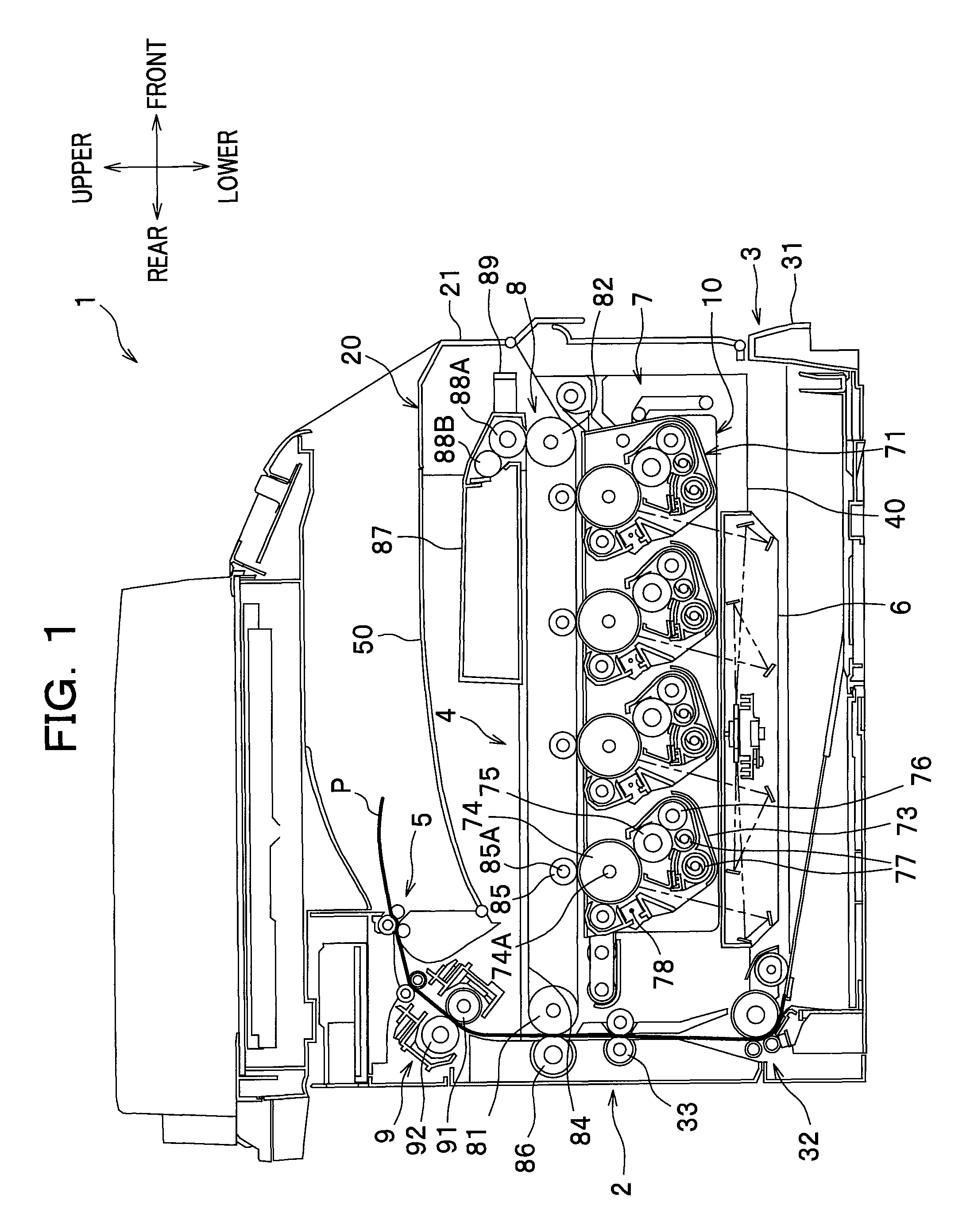 Image forming apparatus having an intermediate transfer belt disposed above a plurality of photoconductors