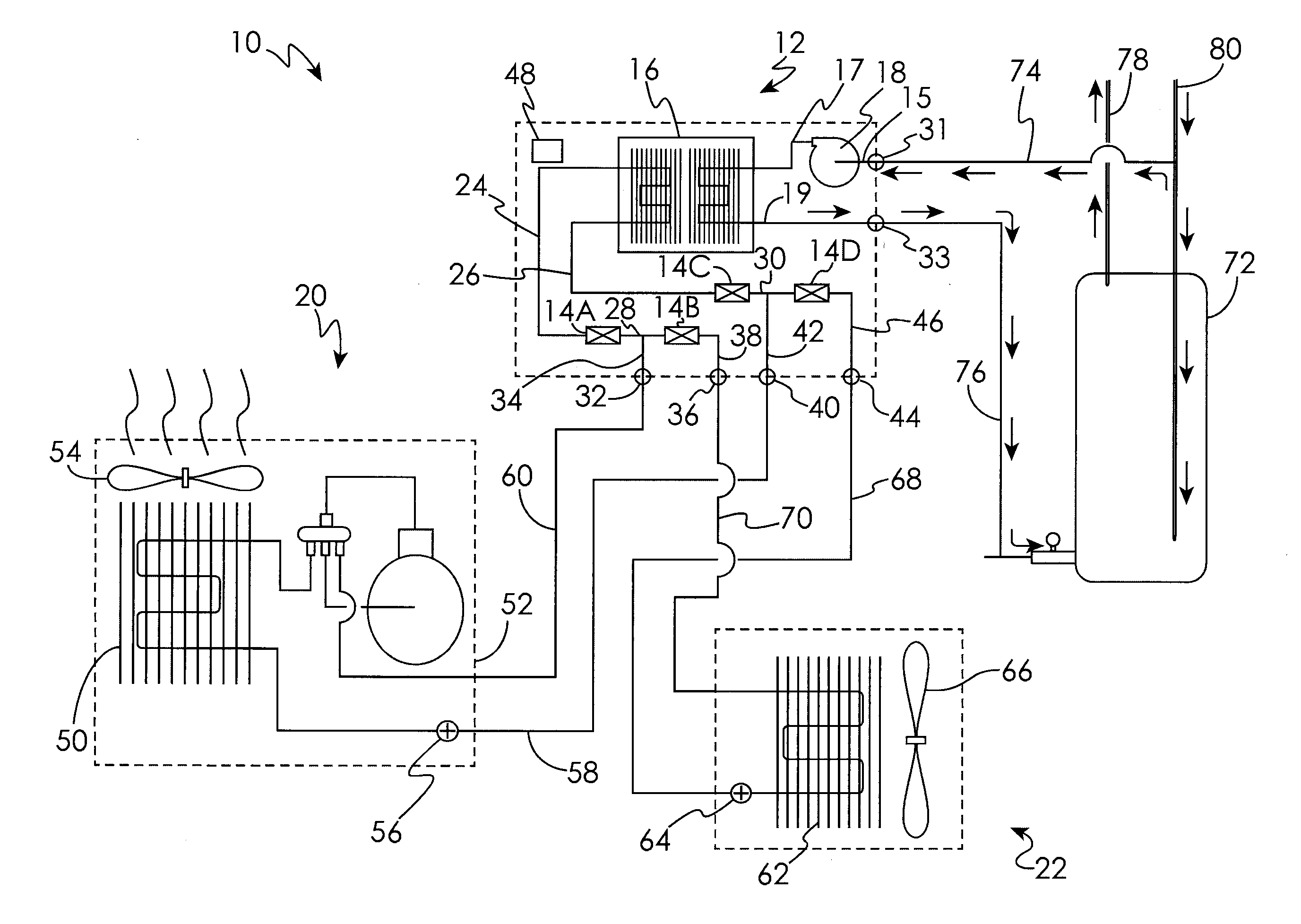 Method for managing a refrigerant charge in a multi-purpose HVAC system