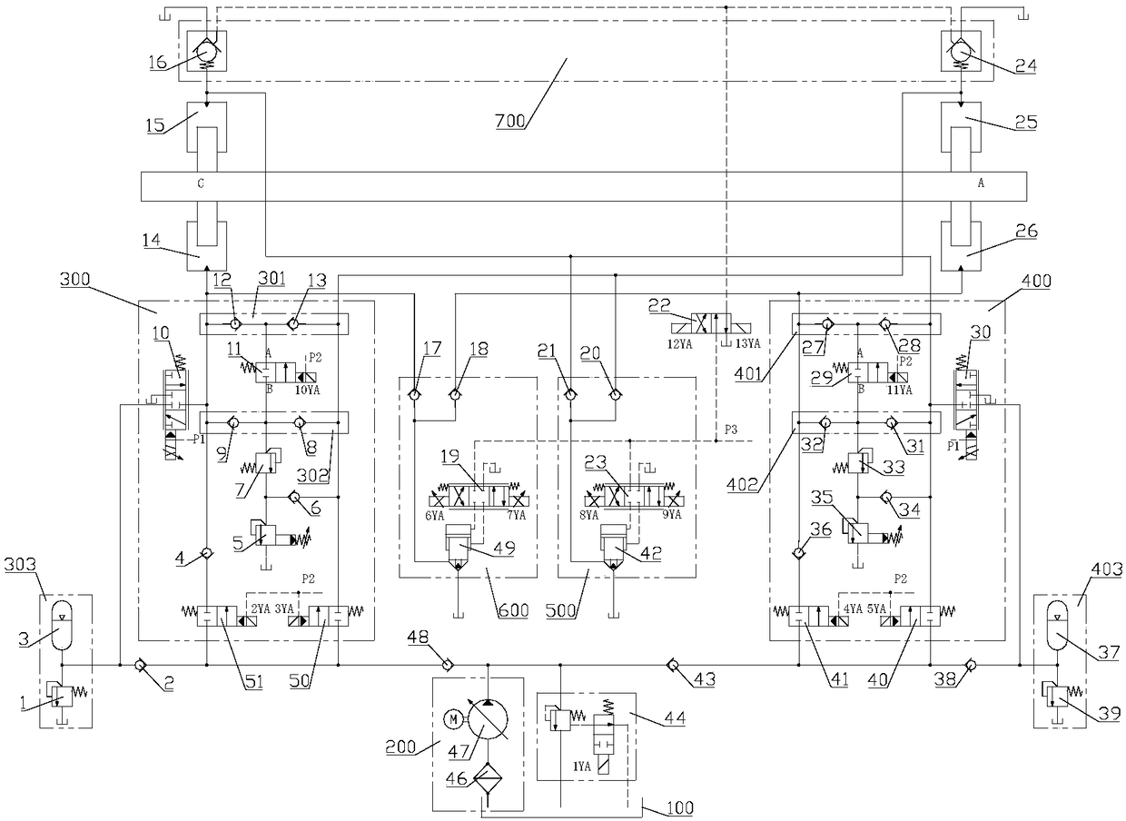 Balance control circuit for heavy-duty dual-function press beam balance with both return and loading functions