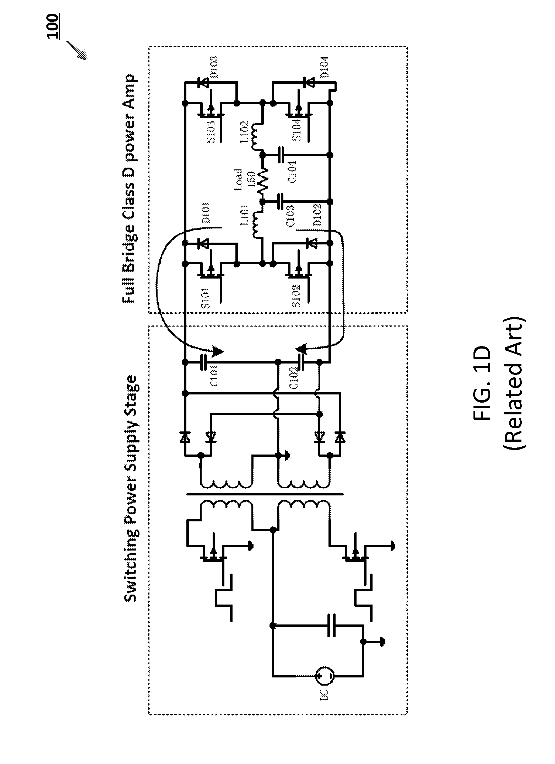 Single stage switching power amplifier with bidirectional energy flow
