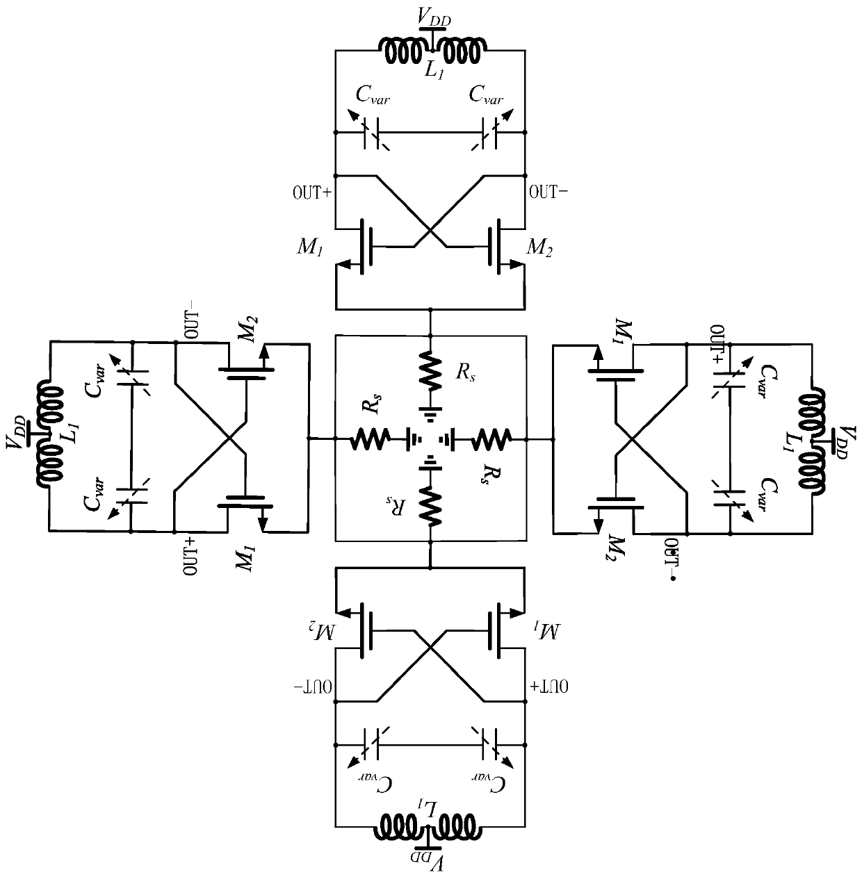 Coupling voltage-controlled oscillator based on four-port coupling network