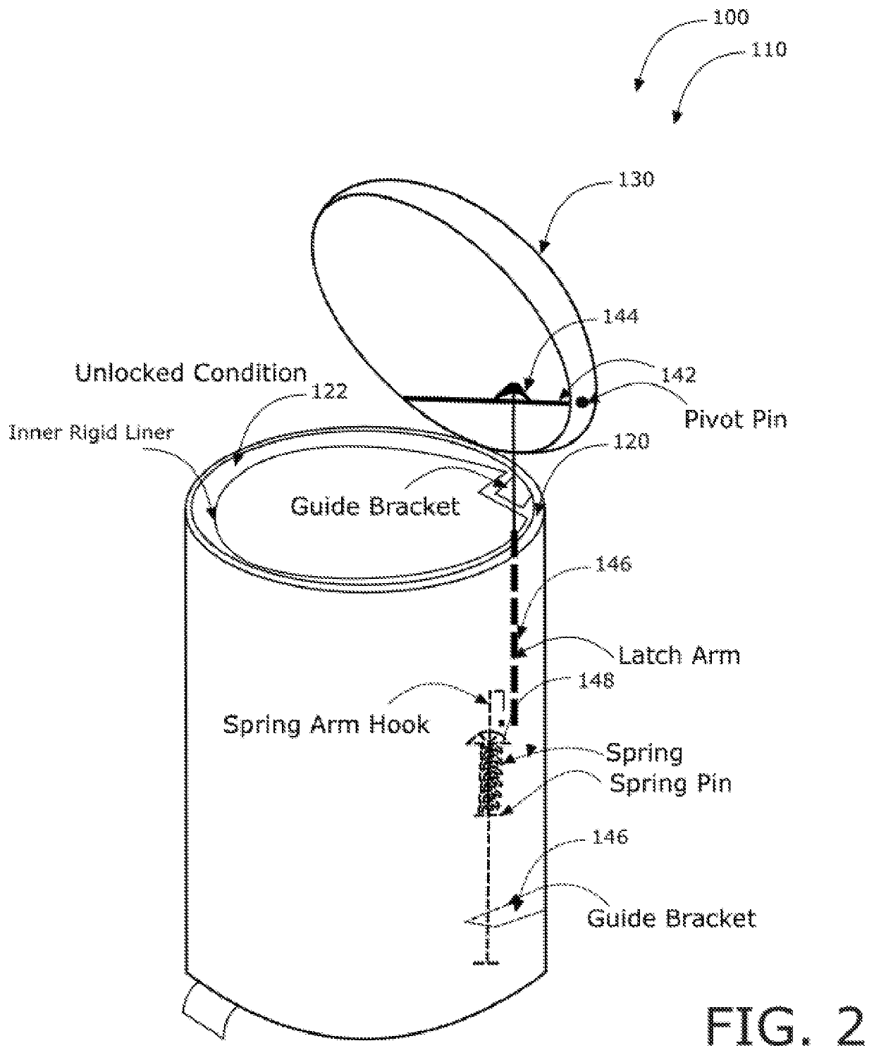 Automatic locking trashcan system and method