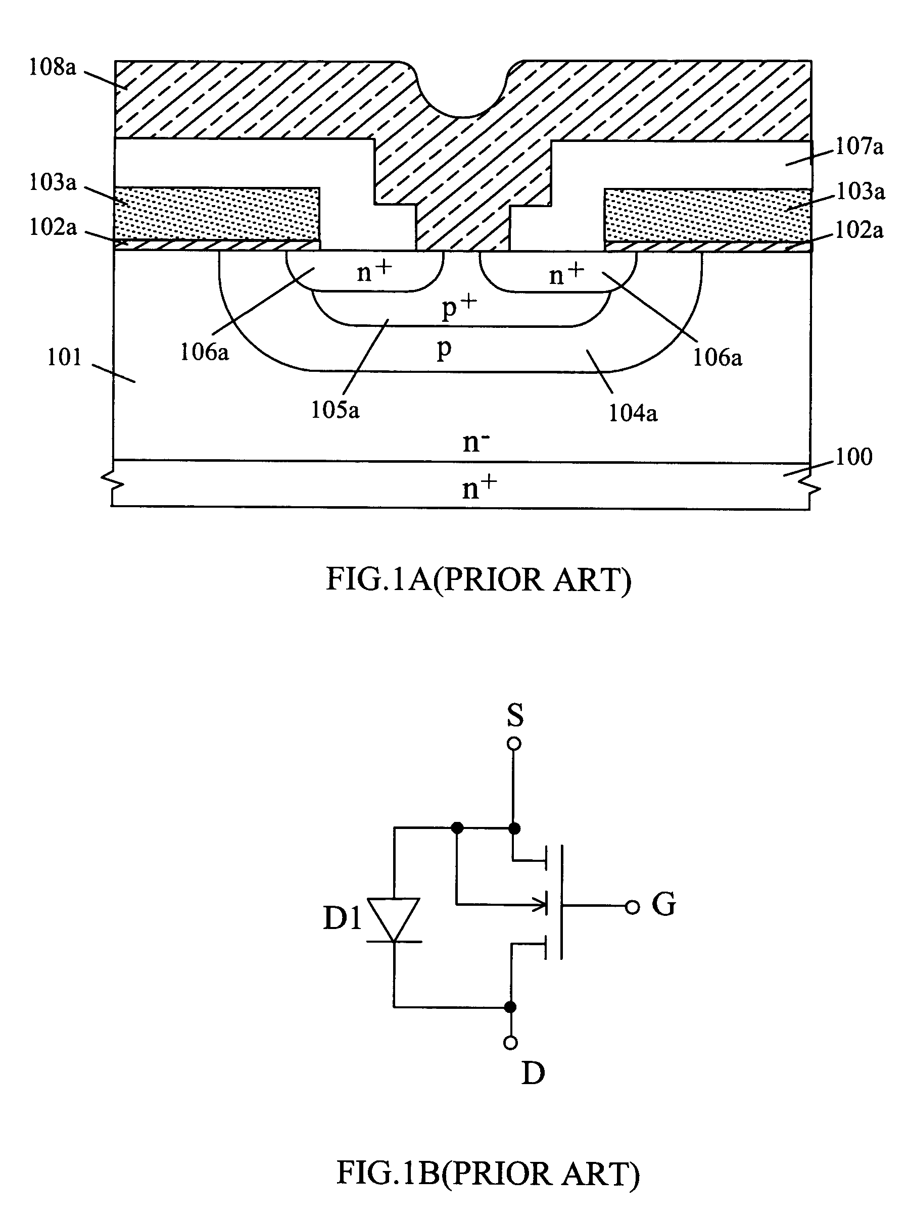 Self-aligned Schottky-barrier clamped planar DMOS transistor structure and its manufacturing methods