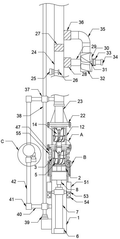 A segmented pressurized sewage deep well pump and its operation method