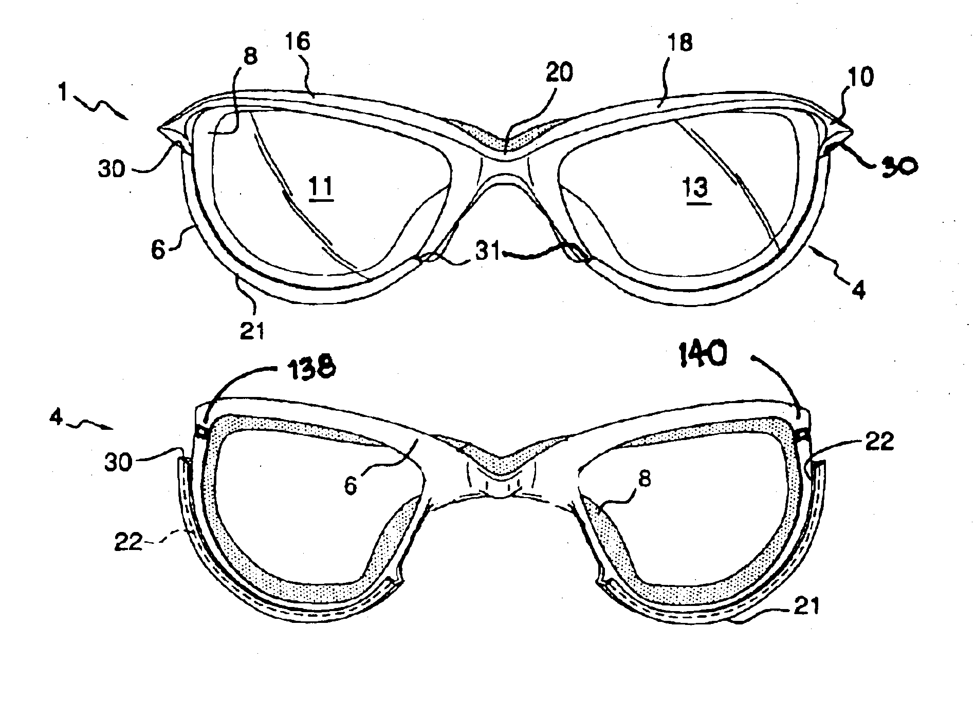 Half-jacket eyewear with removable dust shield