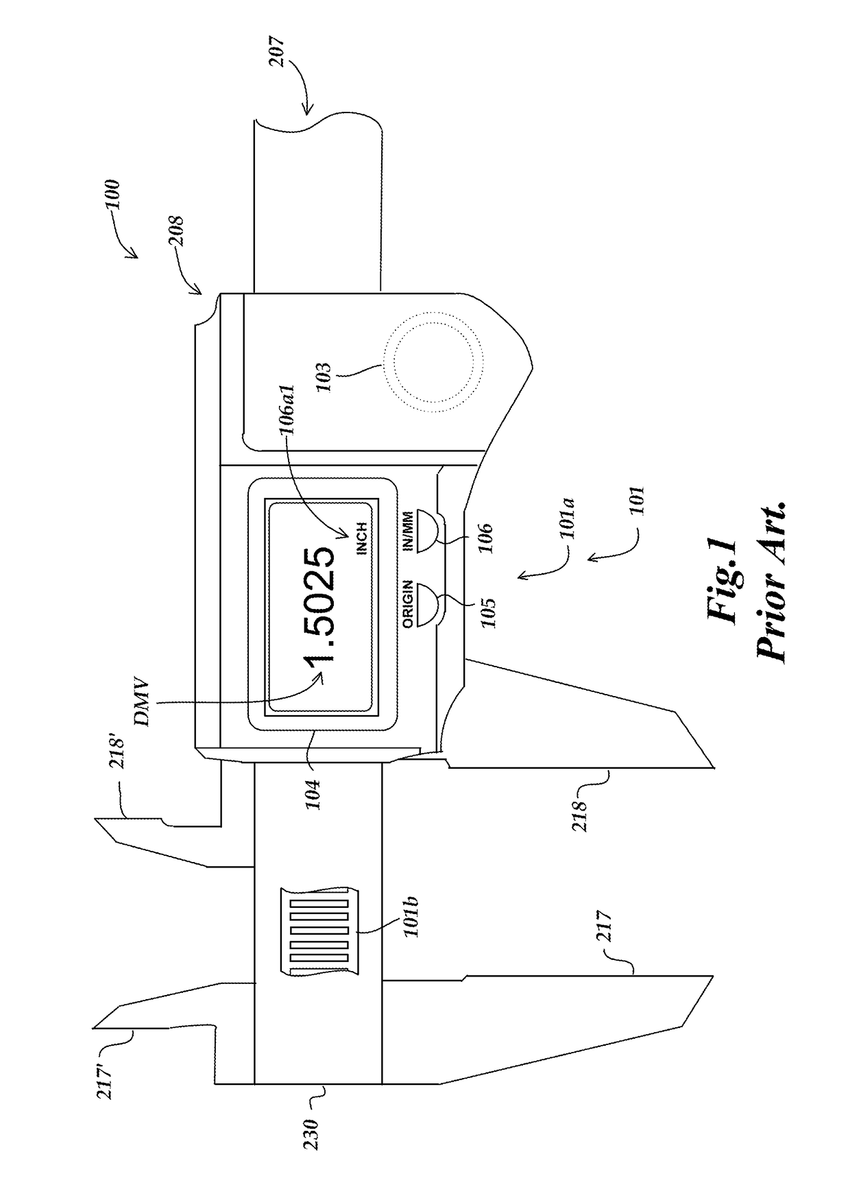 Handheld measuring device comprising a user interface responsive to changes in a displacement sensed by a displacement sensor