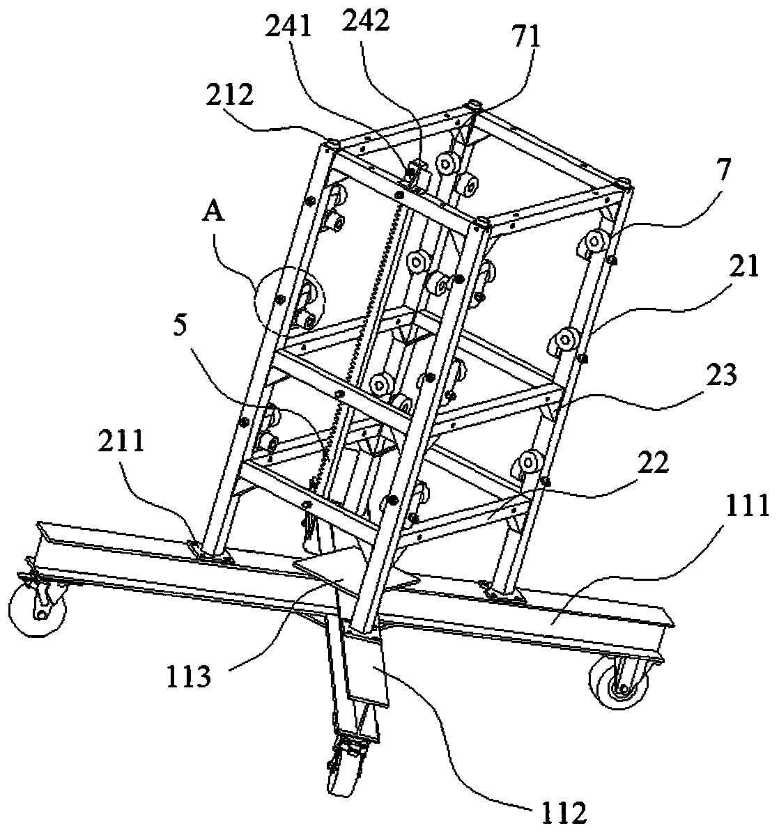 Assembled installation trolley for laminated slabs, and use method thereof