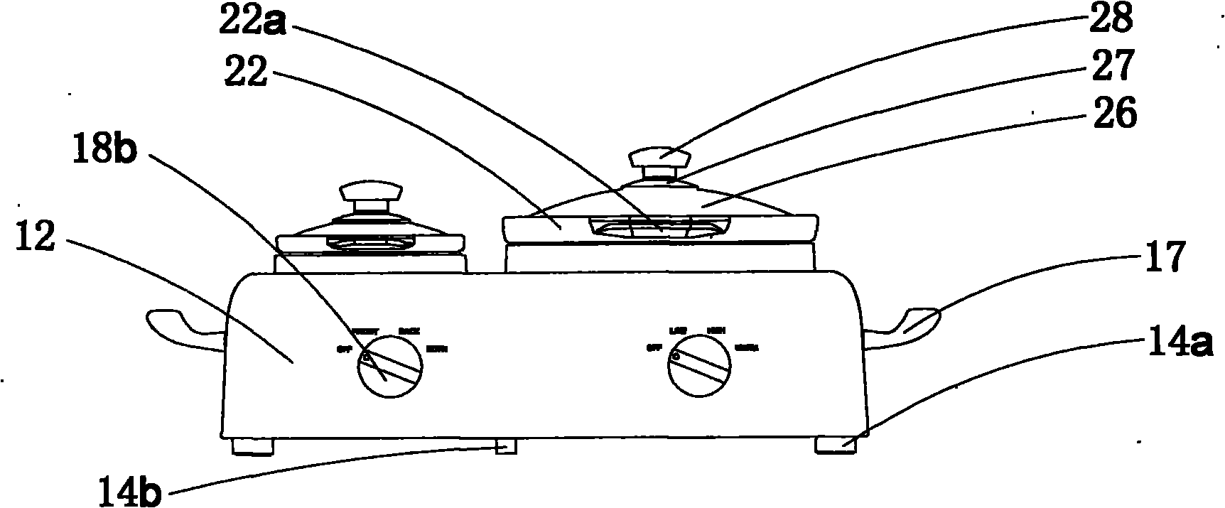 Slow saucepan in three-unit pot body structure