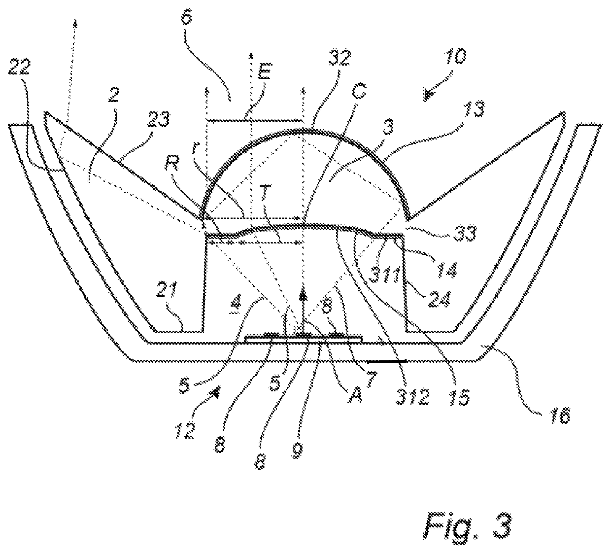 Dielectric collimator with a rejecting center lens