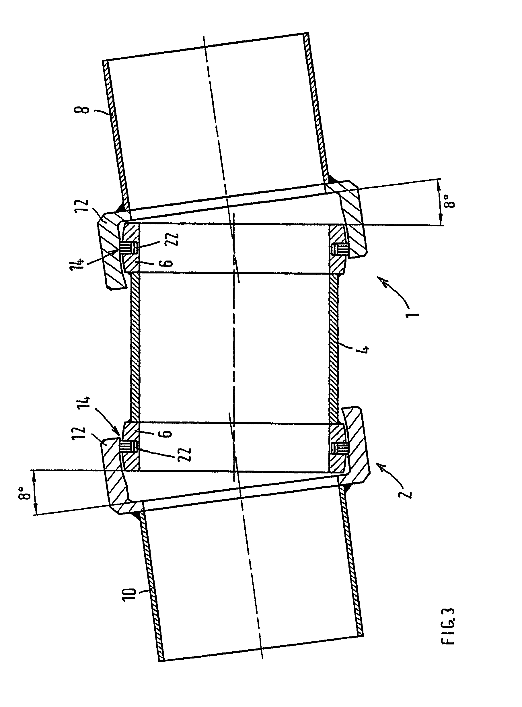 Axial and radial play and angle compensation of a tolerating pipe connection