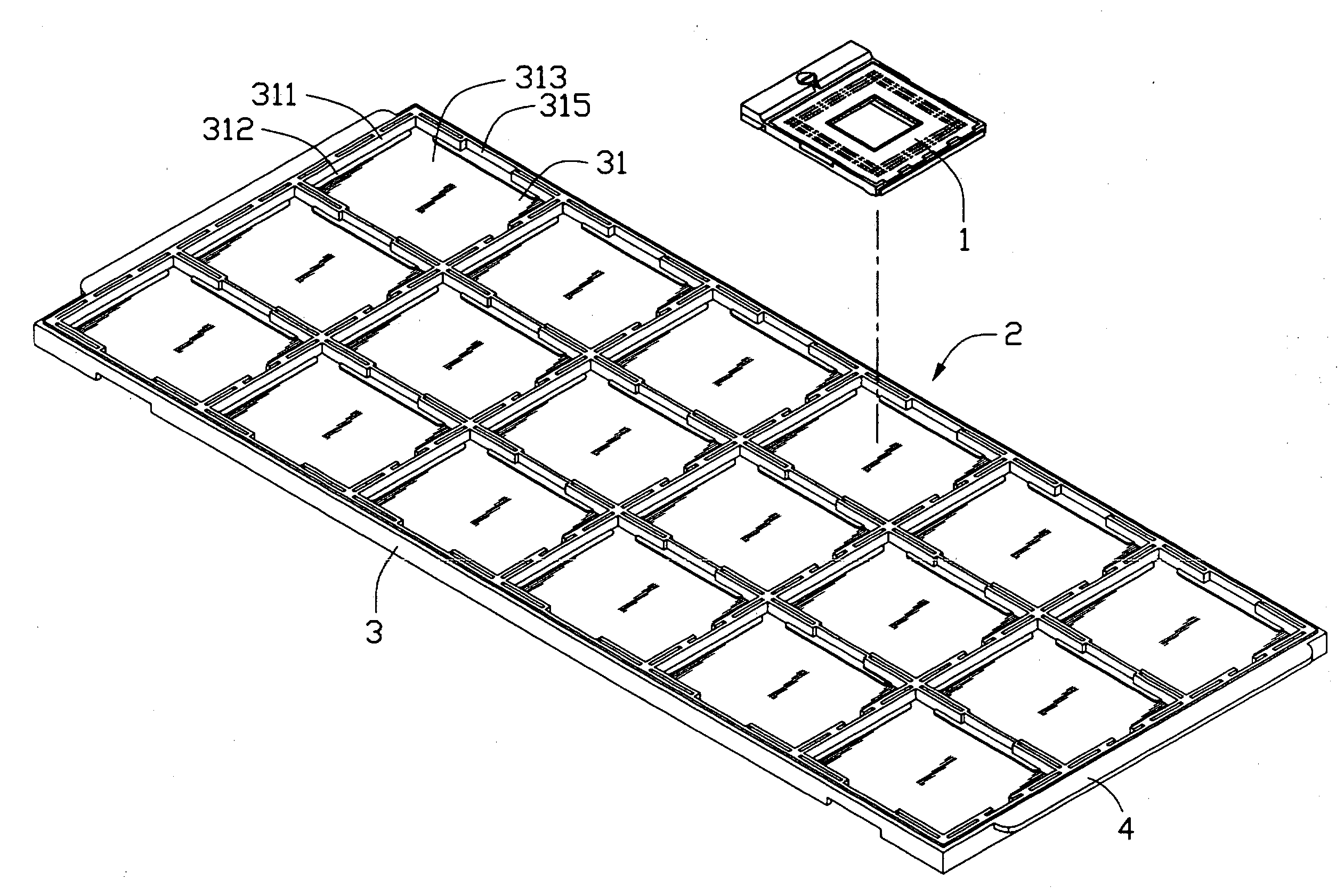 Connector packaging tray with supporting standoffs