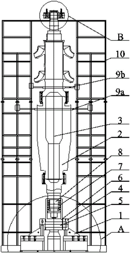 Vertical assembly device for single-side-fixed convolute ultra-large centrifugal compressor impeller