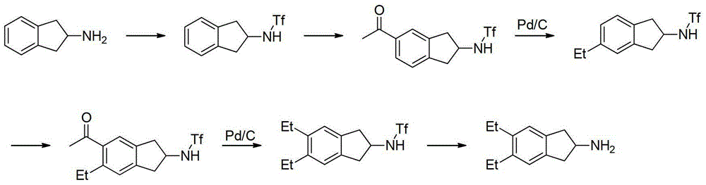 Synthesizing method of indacaterol amino fragment 5,6-diethyl-2,3-dihydro-1H-inden-2-amine hydrochloride