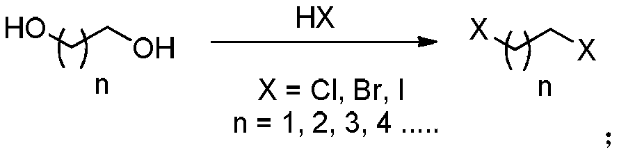 Continuous method for preparation of dihalogenated alkane from diol compound