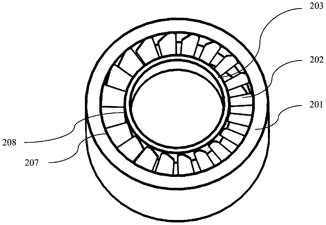 Point-projection wedge-shaped blade brake-stage stator and rotor assembly