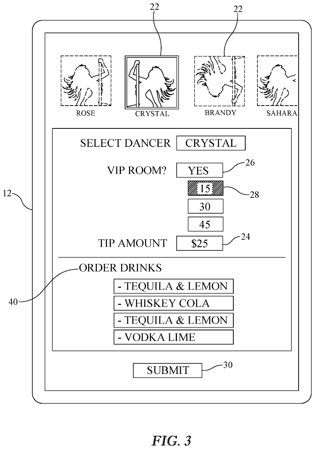 Contactless entertainer tipping and service ordering system