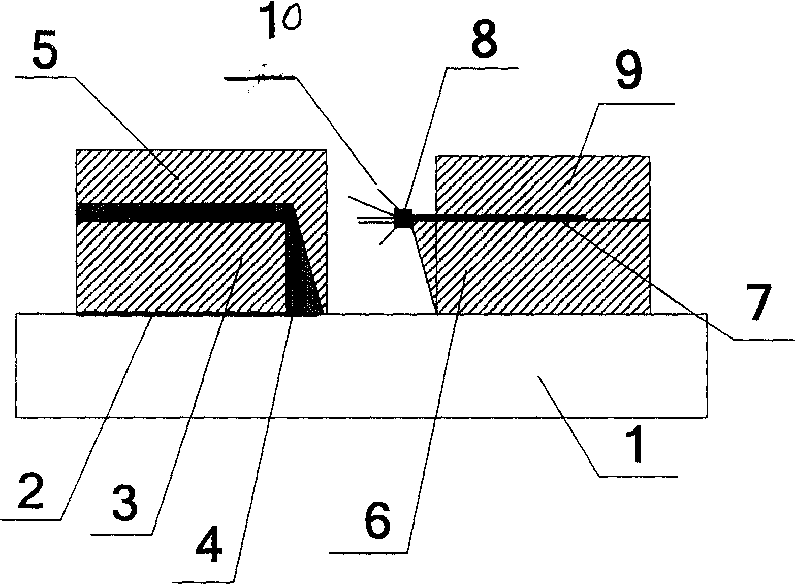 Transversing cathode emitting structural panel display device and its production technique