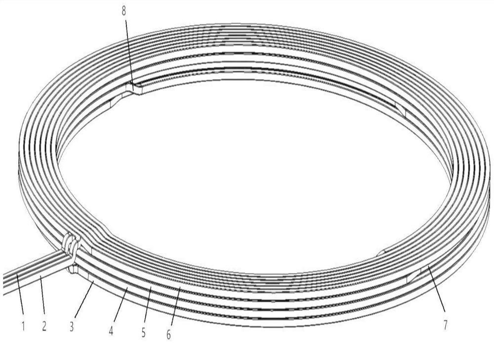 Large-diameter polar field coil wound by hollow rectangular copper conductor and winding method