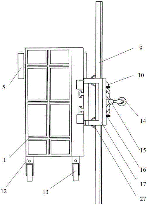 Self-propelled type work platform with corrugated beam barrier of highway as guide rail and obstacle crossing function