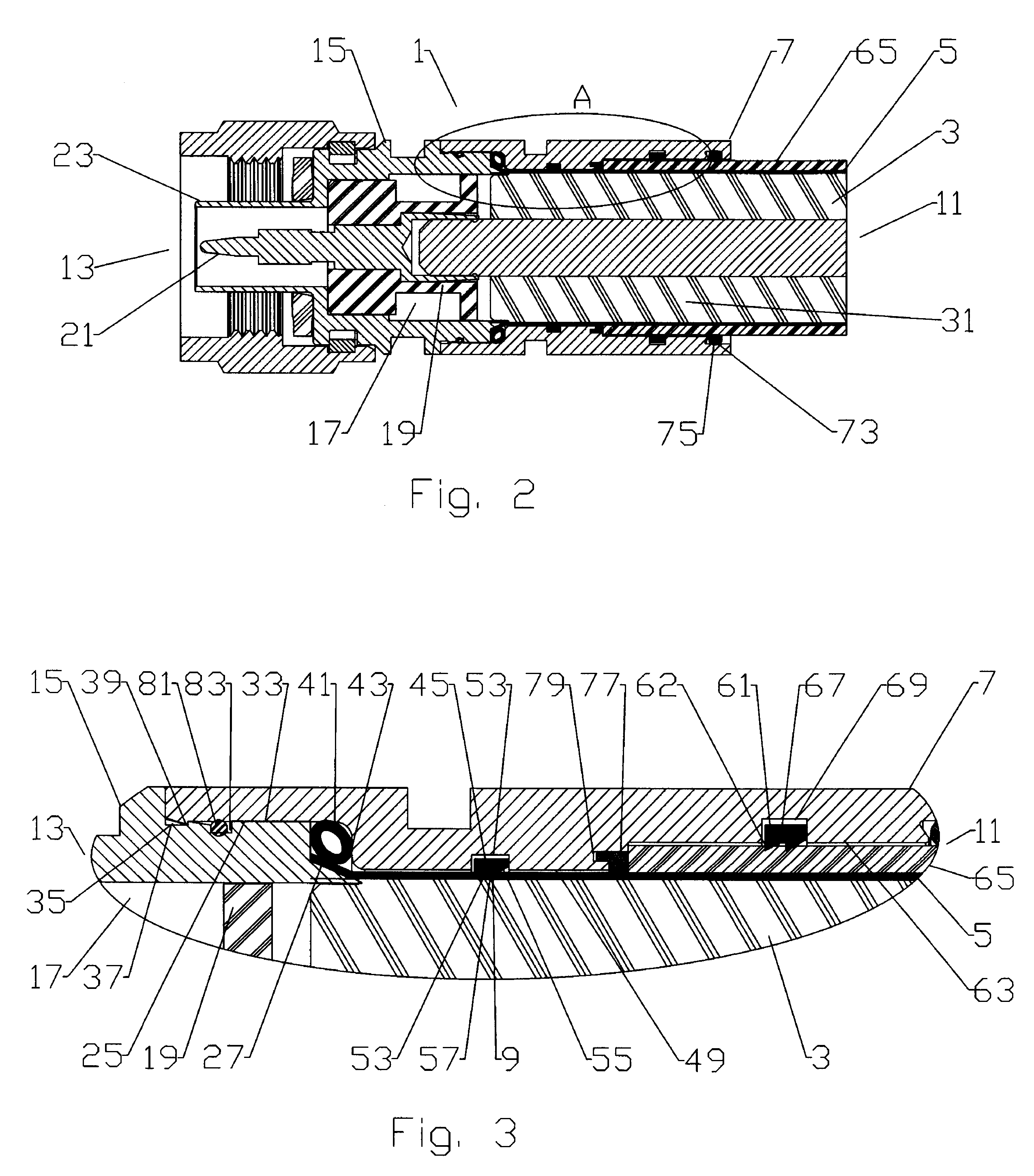 Axial compression coaxial connector with grip surfaces